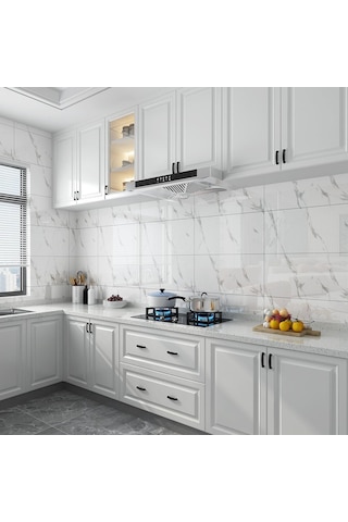 10 Adet 30x60 Cm Siyah Beyaz Mermer Kendinden Yapışkanlı Duvar Paneli