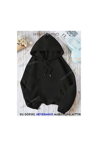 Nevermınd Unisex Trust No Body Baskılı Oversize Baskılı Kapşonlu Sweatshirt 3 Iplik Siyah Siyah