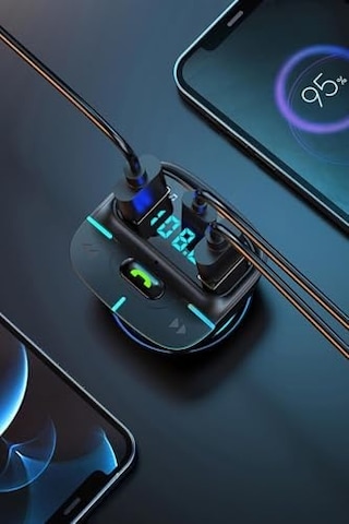 Pdateknoloj F9 Araç Fm Transmitter 5.3 Bluetooth Araç Kiti Usb Type-c Hızlı Şarj Çıkışlı Çakmaklık Girişli F9 A Antrasit