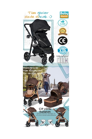 Baby Home 8 In 1 Yeni Doğan Full Set 1010 Qool Travel Sistem Bebek Arabası Angel Sepet Anne Yanı Beşik Sepet Beşik - Gold - Kahverengi