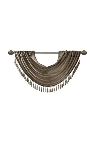 Süslü Çubuk Cepli Farbala - Pencere Için Ipek Farbala - Salon Için - 38x46 - Bronz Çok Renkli