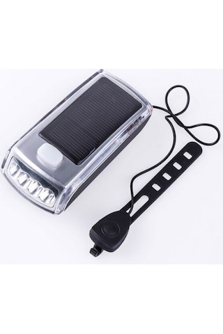 Bisiklet Ön Far Usb-Güneş Enerjili-Kornalı Açık Gri