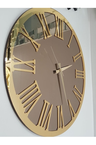Ayna Denizi Golden Jet Bronze Model Altın Bronz Renk 50 CM Dekoratif Aynalı Duvar Saati Altın