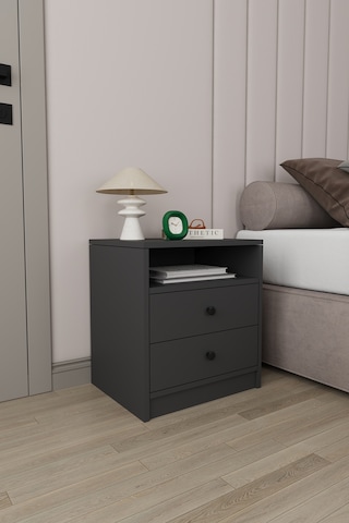Modern 2 Çekmeceli Komodin Şifonyer %100 Mdf Çok Amaçlı Organizer Kmd04 Antrasit