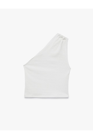 Koton Bürümcük Kumaş Dokulu Slim Fit Metal Aksesuarlı Tek Omuz Bluz Ekru 6sak10249ek