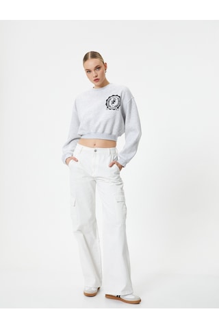 Koton Crop Sweatshirt Bisiklet Yaka Baskılı Gri 4sak10238ek Gri