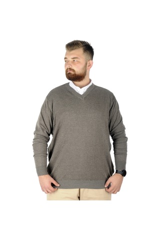 Mode Xl Büyük Beden Kazak V Yaka 22206 Sütlü Kahve 001