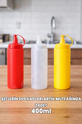 Destpak 400 Ml 3 Adet Sos Yağ Şişesi - Sos Kabı - Şeflerin Yağ Kabı - Profesyonel Yağdanlık Sosluk Çok Renkli