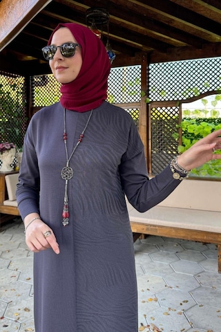 Zebra Desen Triko Elbise Antrasit Normal