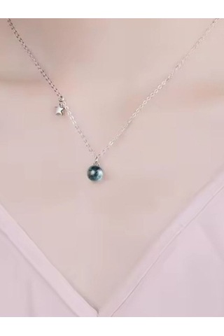 925 Ayar Gümüş Kristal Mavi Top Ve Yıldız Kolye