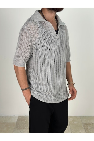 Cocopelli Örme Triko Polo Gri T-shirt Coc1877 Gri