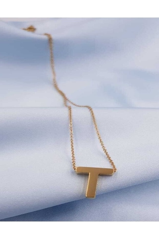 Vog Kişiye Özel Üç Boyutlu Çelik T Harf Sarı Renkdeniz Ve Havuz Suyuna Dayanıklı Paslanmaz Kolye Sarı