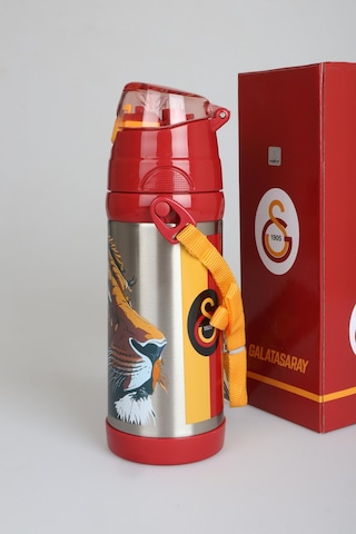 "dekomus Cep Defteri Hediyeli" Lisanslı Galatasaray Leon Askılı Çelik Matara 500 Ml Ahşap