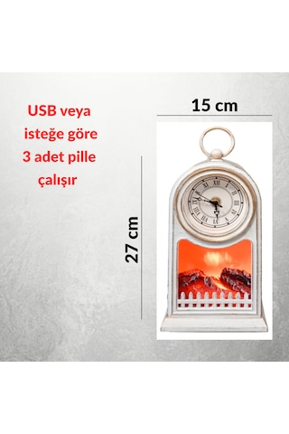 Led Işıklı Eskitme Şömine Saat Romen Rakamlı Usb Ve Pilli Dekoratif Masa Saati .