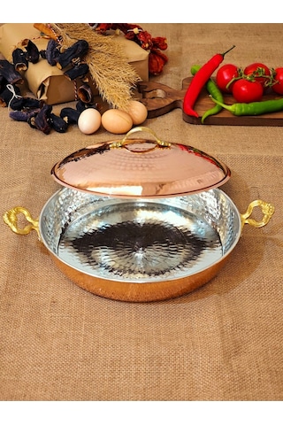 Modabakır Bakır Büyük Kapaklı Tava 24 Cm Model:5656p Bakır