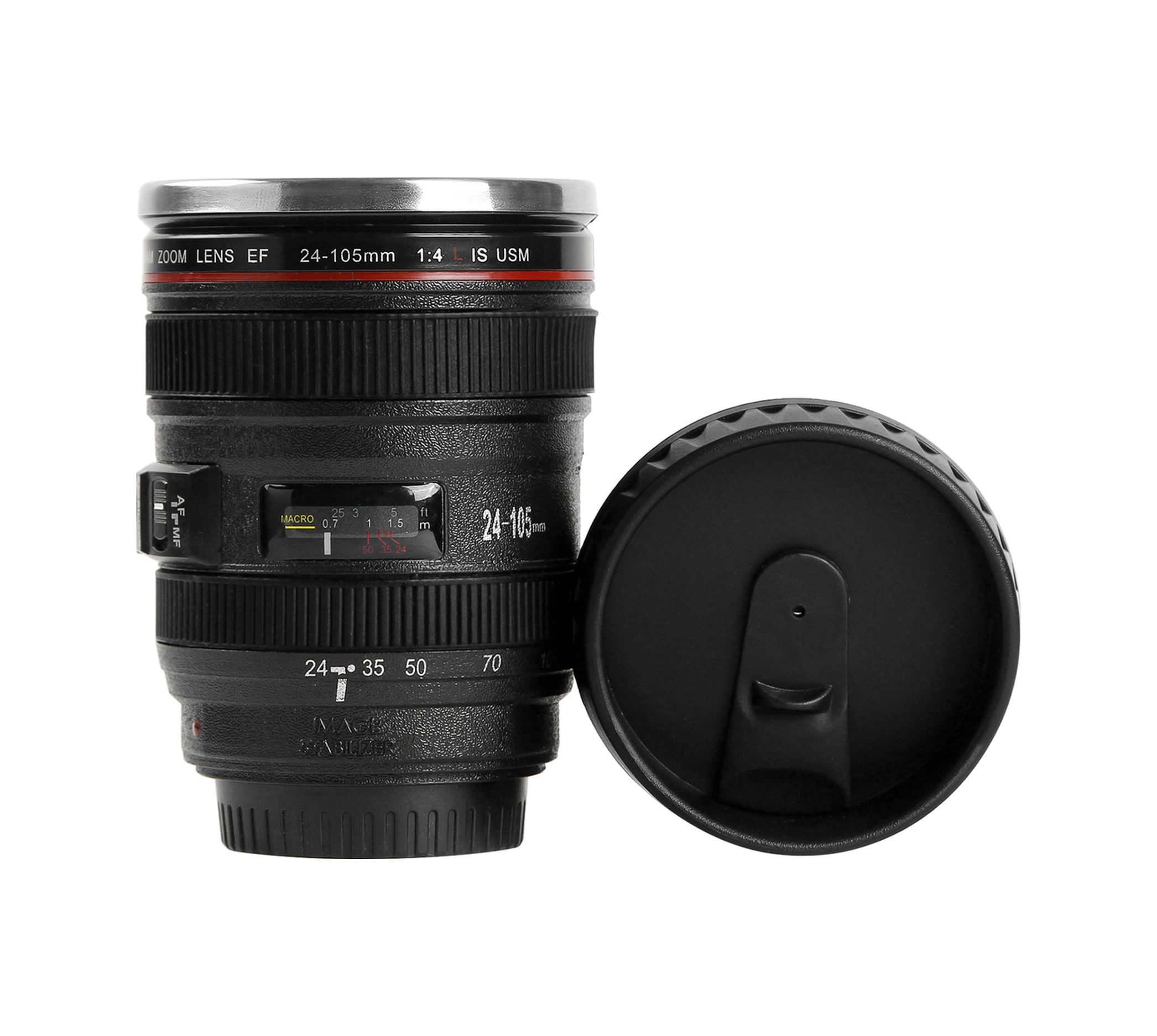 Yuntech01 Kamera Lens Tasarım 400ml Paslanmaz Çelik Termos Bardak, Photographer Hediyesi, Sızıntı Engeli, Siyah Beyaz