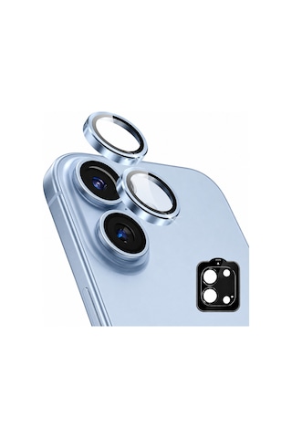 Safir Lens İphone 17 Uyumlu Kolay Kurulum Aparatlı Alüminyum Çerçeveli 9h Kamera Lens Koruyucu Mavi