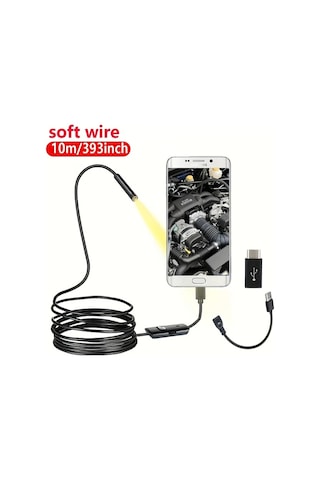 Boatshop1 5mm Kanalizasyon Endoskop Endoskopi Tip C Mini Kamera 3ü 1 Arada Otomotiv İnceleme Kamera Boroskop Android İçin 10m Yumuşak Kablo