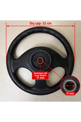 Renault 3 Kollu Spor Direksiyon Simidi Renault Ralli Direksiyon Simidi Dış Çapı 32 Cm Ve 17 Mm Freze Ölçüsü