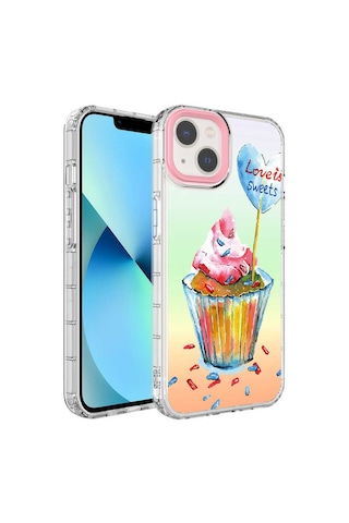 Apple Uyumlu iPhone 14 Kamera Korumalı Renkli Desenli Sert Silikon Zore Korn Kapak