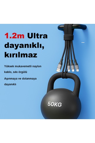 Ultra Dayanıklı 3 Lü 66w Şarj Kablosu 6a 6 Çip 2000 Kez Bükülmeye Dayanıklı 1.2 Metre 1.2M 3ın1