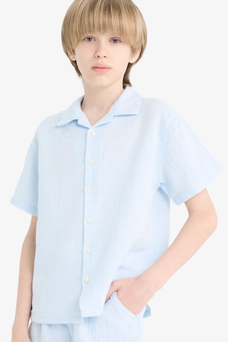 Defacto Erkek Çocuk Oversize Geniş Kalıp Polo Yaka Müslin Kısa Kollu Gömlek W3239a625hsbe174 Mavi