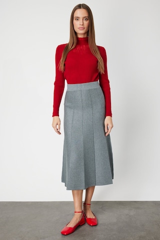 On Kadın Pileli Midi Triko Etek 65210 Gri Gri