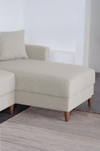 Kilim Mobilya Scandi Köşe Uzanmalı Yataklı Köşe Takımı Hem Sağ Hem Sol Köşe Olarak Kullanılabilir Krem