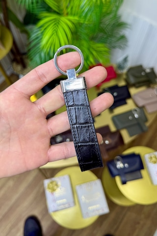 Siyah Croco Hakiki Deri Premium Anahtarlık Kişiye Özel İsim Baskılı