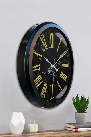 Siyah Mermer Desenli 52 Cm Metal Duvar Saati Diğer