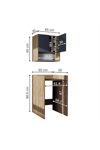 Çamaşır-kurutma Makinesi Dolabı+ Üst Dolabı, Banyo Dolabı 65 Cm Atlantik Çam - Antrasit
