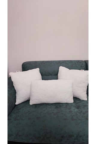 3- Lü Kare Takım Kırlent / Yastık 2 Kenar Ekru / 1 Orta Ekru