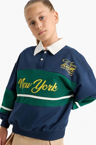 Defacto Kız Çocuk Relax Fit Polo Yaka Baskılı Okul Sweatshirt F7584a825aunv147 Lacivert