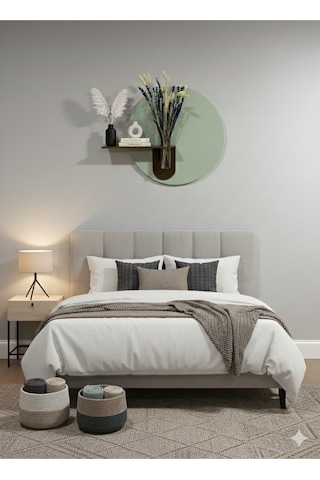 Orkide Ahşap Pilli Ledli İskandinav Tarzı Salon Duvar Rafı Modern Çiçeklik 40 X 75 Cm Yeşil - Ahşap Ceviz
