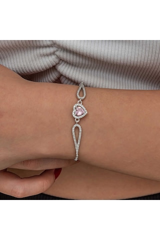 Blackcraft Gümüş Pembe Zirkon Taşlı Kalp Bileklik Bc-c3f0ff Renkli