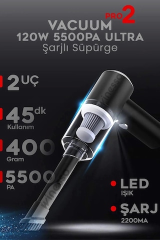 Buğz Mini Vakumlu Type C Şarjlı Araç Süpürgesi El Süpürgesi Şarjlı Çok Fonksiyonlu 5500 Pa