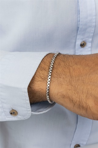 Antik Kare Zincir Gümüş Erkek Bileklik -8406 Gümüş