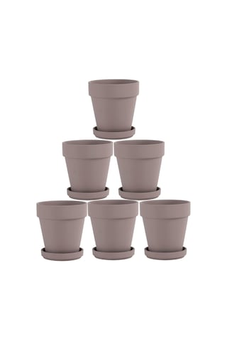Gri Terra Cotta Tencere Tabağı İle - 6'li Paket Küçük Pişmiş Toprak Saksı Kil Saksıları 4'' Kil Seramik Çöml Standart