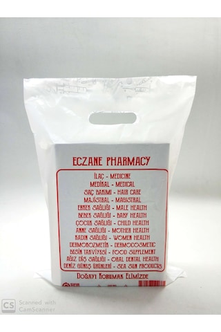 Barkod + Logolu Sloganlı Orta Elgeçme Bio Eczane Poşeti 1000 Adet 22 x 33 CM