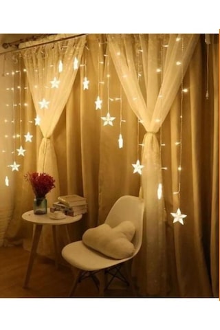 Yıldız Şekilli Led Perde Işık - Sıcak Beyaz Dekoratif Işık Zinciri, Oda Ve Parti Süsleme Işığı Gün Işığı