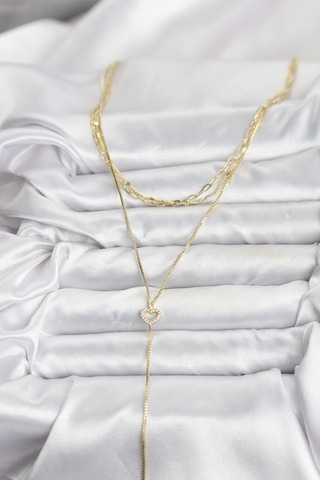 Zarif Boyunlar İçin Golden Pirinç Kalp Üçlü Kombin Kadın Kolye Standart