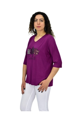 Caftan Kadın Kısa Kol Taşlı Bluz Bgl-st04711 Mor