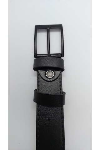 Erkek Kemer Çocuk Yetişkin Siyah Dikdörtgen Tokalı Deri Kemer Siyah