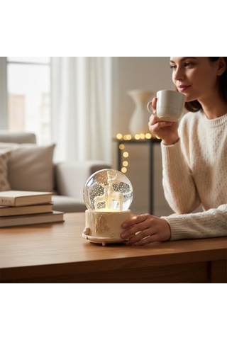 Yılbaşı Noel Geyik Büyük Boy Kar Püskürtmeli Işıklı Ve Müzikli Kar Küresi