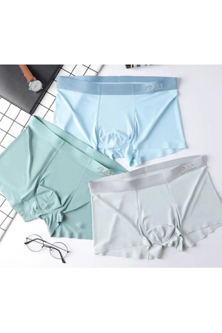 Ece's Design Dikişsiz Buz Ipek Boxer 3 Parça M1010 Açık Mavi-açık Yeşil-açık Gri