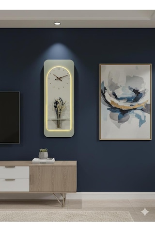 Açelya Ahşap Pilli Ledli İskandinav Tarzı Salon Duvar Rafı Modern Çiçeklik 40x100 Cm Çok Renkli