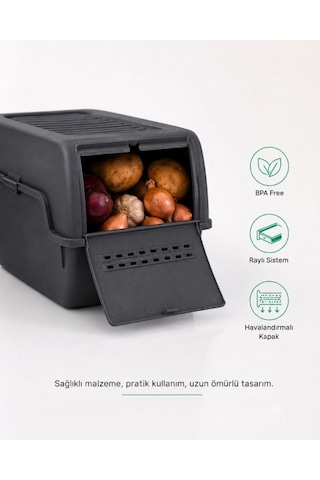 Mini Patates Soğan Sepeti Antrasit 8 L - Bpa Free Havalandırmalı Sebzelik