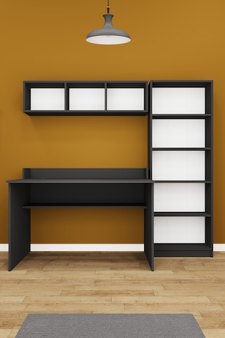 Asra Trend Çalışma Masası Seti ÇMT001 %100 MDF Kitaplıklı Raflı Ofis Takımı Antrasit