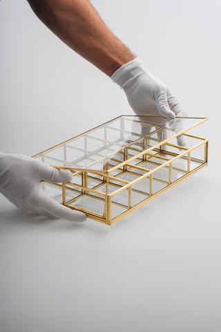 Cam Takı Organizeri 10 Bölmeli Pirinç & Gold