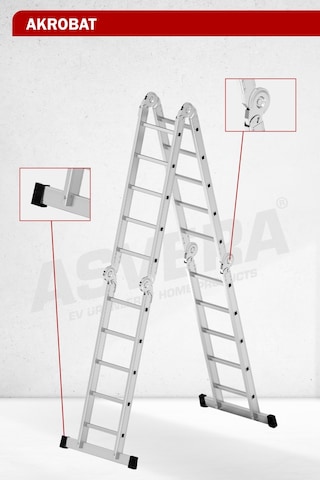 Asvera 5.8 Metre Çok Amaçlı Akrobat Merdiven - 20 Basamaklı 4x5 Katlanır Profesyonel Merdiven